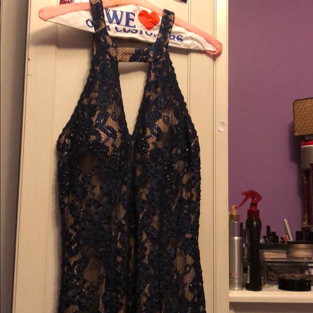 Navy lacey prom dress